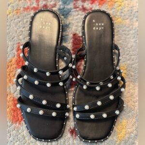 A New Day Black Sandals with Pearl Details